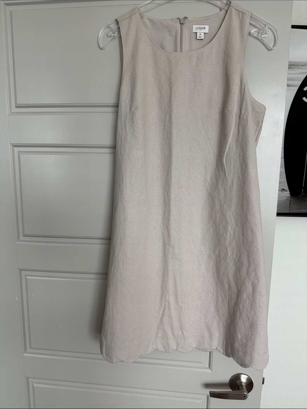 J.Crew Linen Scalloped-Trim Dress, Size 6